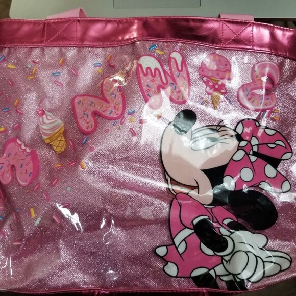 Disney Store Minnie Mouse Pink Glitter Tote Bag Plastic - Picture 4 of 10